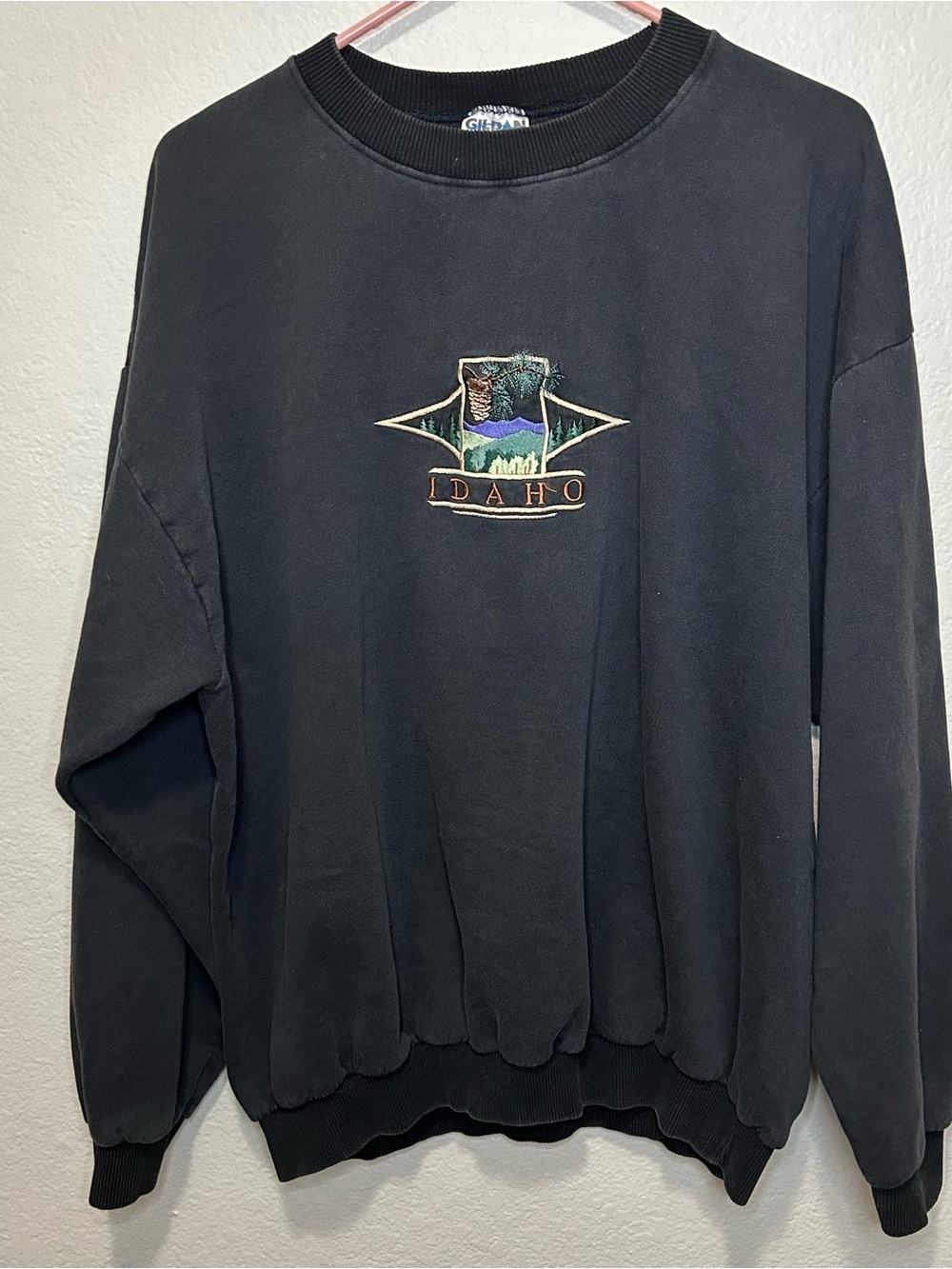 Vintage Idaho Nature Graphic Sweatshirt XL Washed Black Faded Outdoors USA